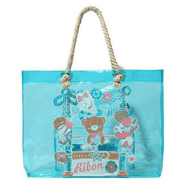 ECO friengdly fashion ladies blue PVC tote bag handbag with cotton rope